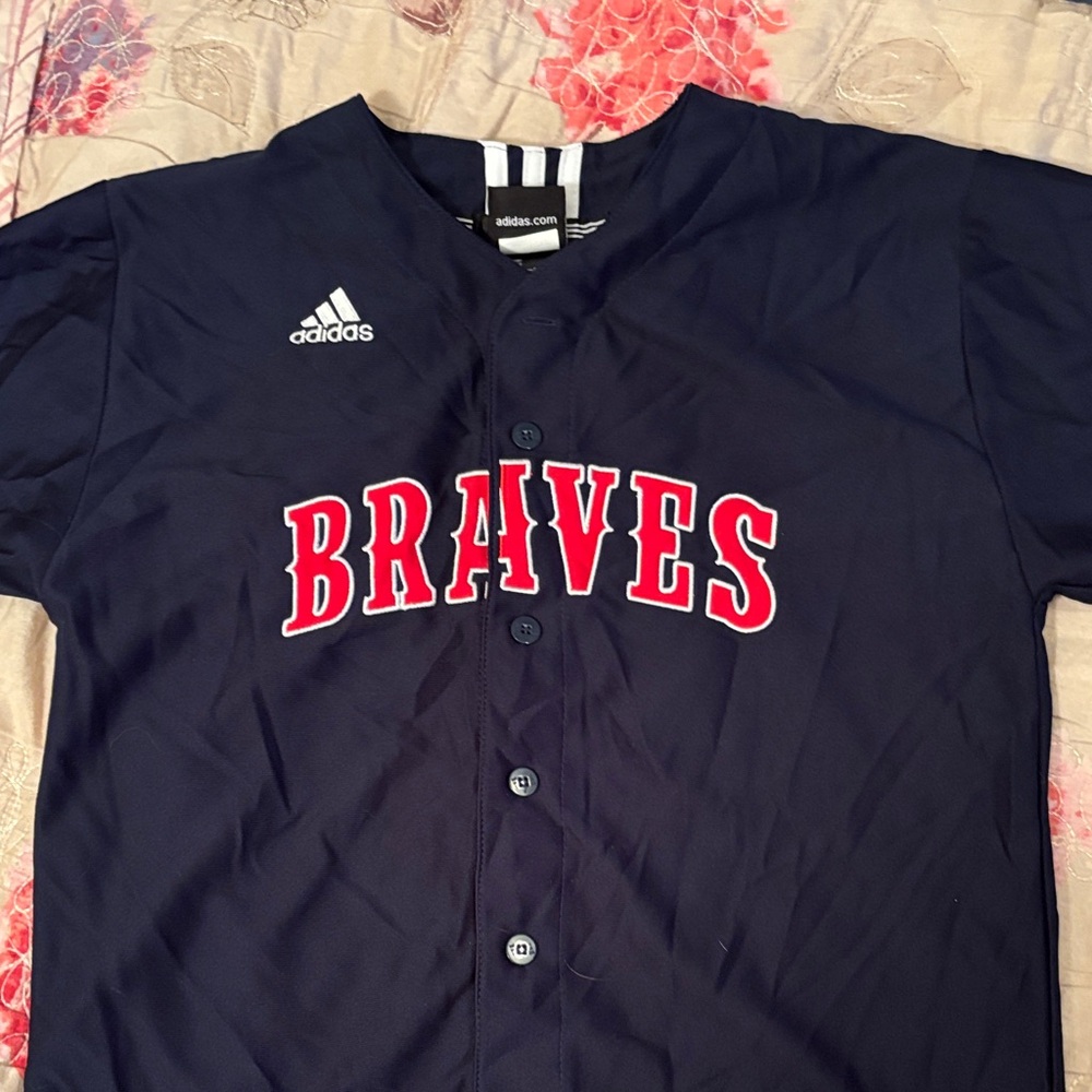 Adidas Blue Braves Jersey with Red Accents